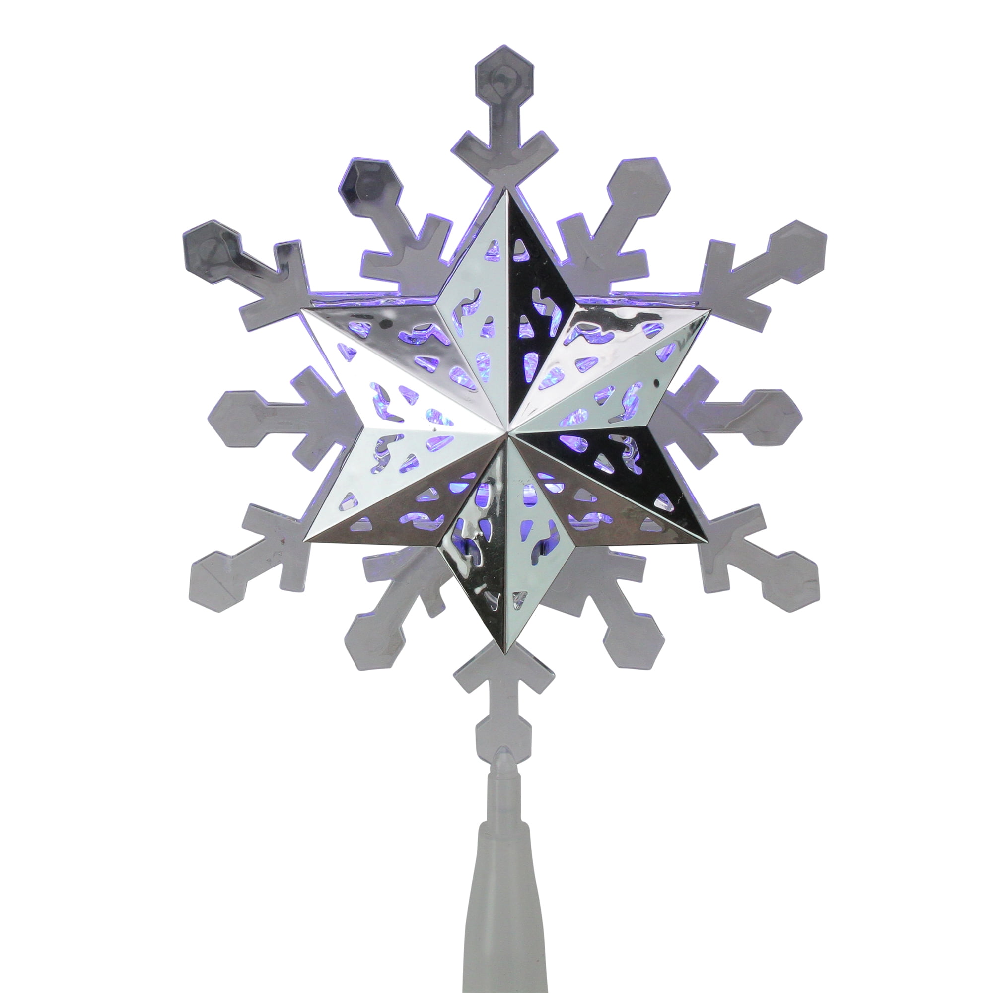 LED Lighted Rotating Silver Snowflake Christmas Tree Topper