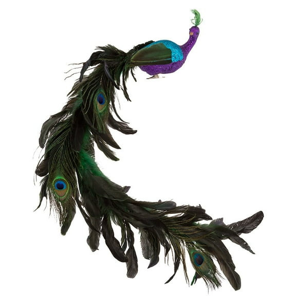 Kurt Adler Large Purple/Blue Feather Peacock on Clip