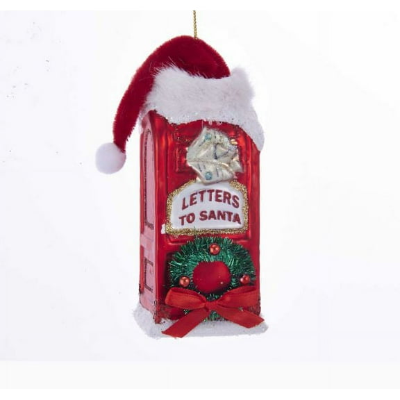 Kurt Adler Letters to Santa Red Mailbox with Santa Hat Glass Holiday Ornament