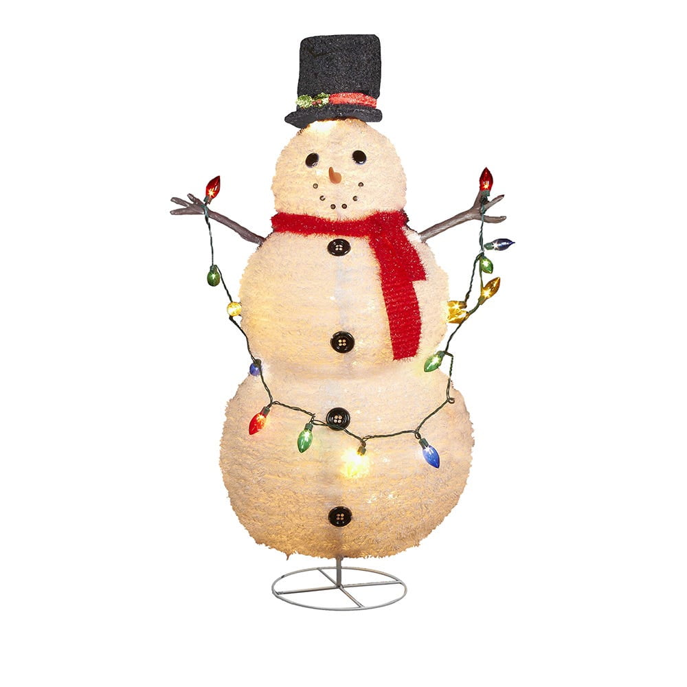 48-Inch Lighted Collapsible Snowman with Multicolor Lights