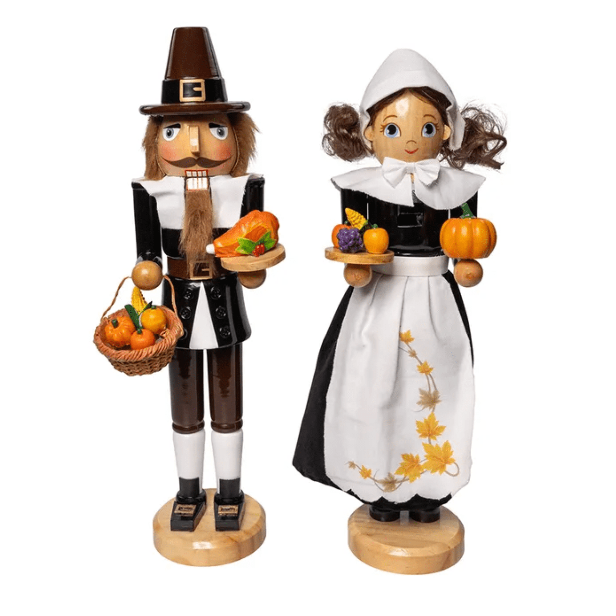 15-Inch Black and White Wooden Pilgrim Nutcracker Set