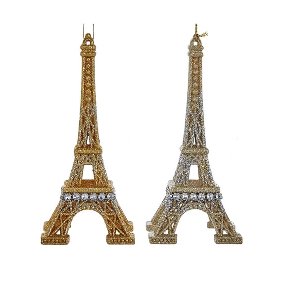 Kurt Adler Multi-color Acrylic Eiffel Tower Christmas Decorative Accent Ornaments, 2 Count (6.2")