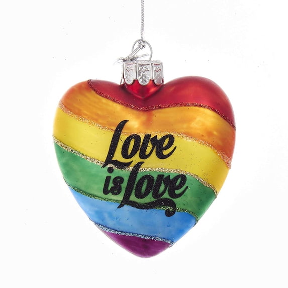 Kurt Adler NOBLE GEMS GLASS "LOVE IS LOVE" RAINBOW HEART ORNAMENT