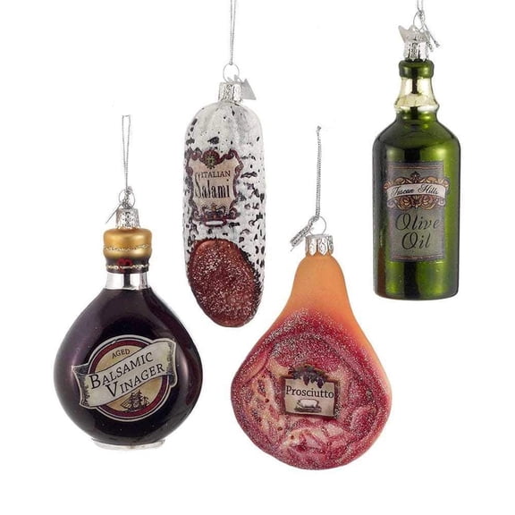 Kurt Adler Noble Gems 3.5-Inch Italian Food Glass Ornaments, 4 Piece Set