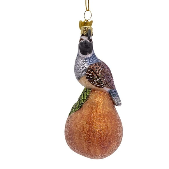 Kurt Adler Noble Gems 5 Inch Glass Partridge on Pear Ornament