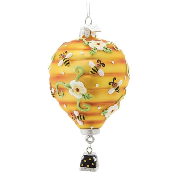 Kurt Adler Noble Gems Honey Bee Hive Hot Air Balloon Ornament Hand-Painted Christmas Tree Decoration
