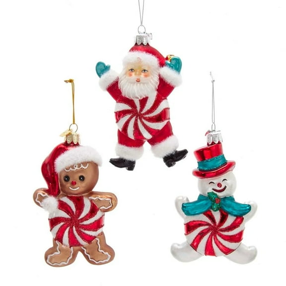 Kurt Adler Noble Gems Santa, Snowman and Gingerbread Glass Christmas Ornaments, Assorted (Pack of 3)