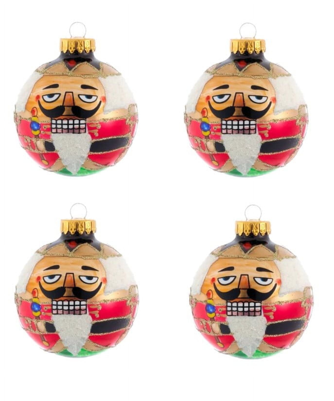 Festive Nutcracker Design Glass Ball Ornament Set of 4