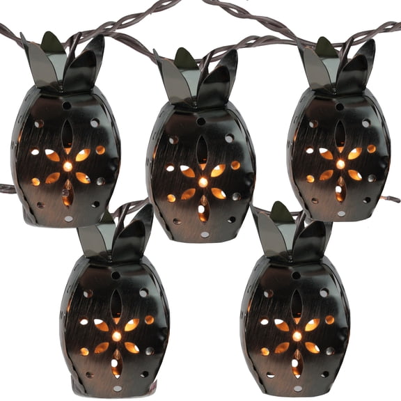 Sienna Mini Metal Pineapple Indoor Outdoor Patio Light Set - 7.5' Brown Wire - 10ct