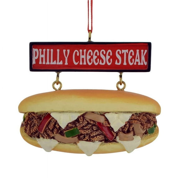 Kurt Adler Philly Cheesesteak Sandwich Christmas Ornament with Sign