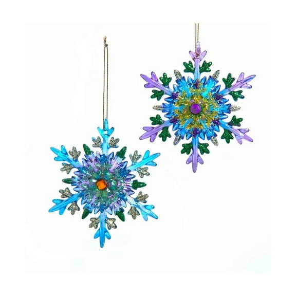 Kurt Adler Plastic Ornaments for Christmas Tree, Peacock Theme Snowflakes, Assorted (Pack of 2)