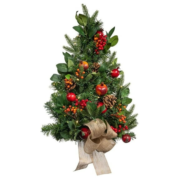 Kurt Adler Pre-Lit Battery Operated Decorative Berries and Pomegranate Christmas Wall Tree, 22in