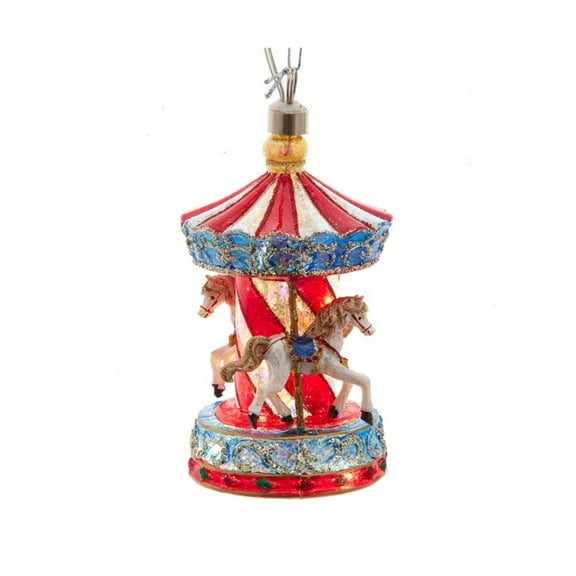 Kurt Adler Pre-lit Hanging Glass Ornament, Warm White LED's, Carousel