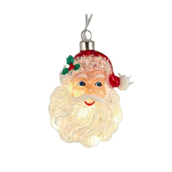 Kurt Adler Pre-lit Hanging Glass Ornament, Warm White LED's, Santa Head
