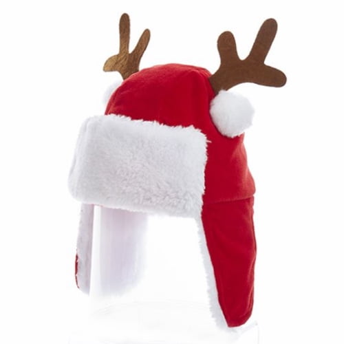 Kurt Adler Kids’ Red Plush Reindeer Hat with Antlers – Holiday Christmas Accessory
