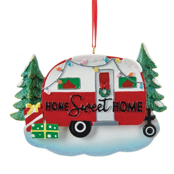 Kurt Adler Red and Green "Home Sweet Home" Camper Christmas Ornament