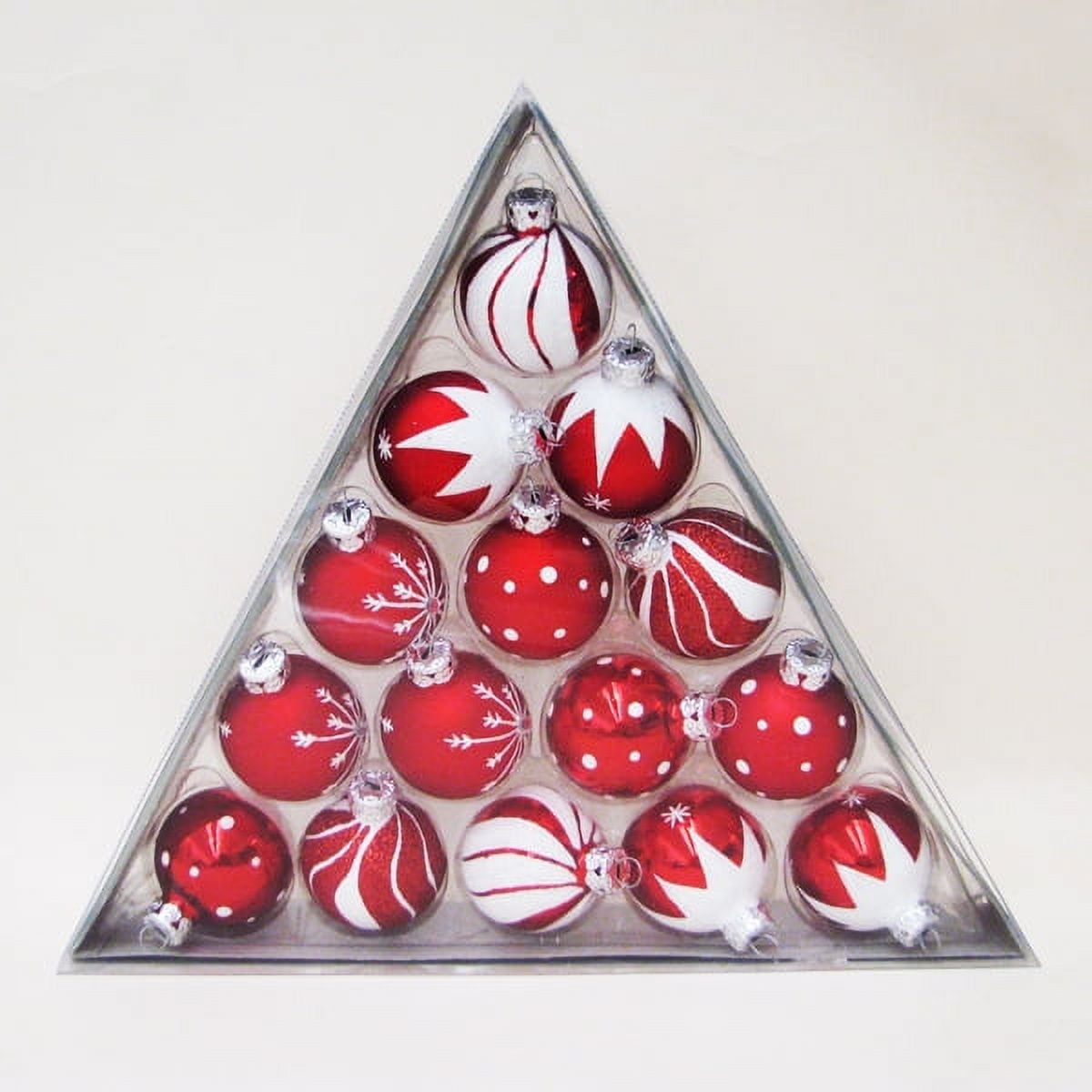 Kurt Adler Miniature Red And White Decorated Glass Ball Ornaments - Thumbnail 3