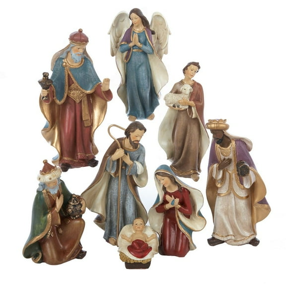 Kurt Adler 6.25-Inch Resin Nativity Figurine Set, 8-Piece Christmas Decoration