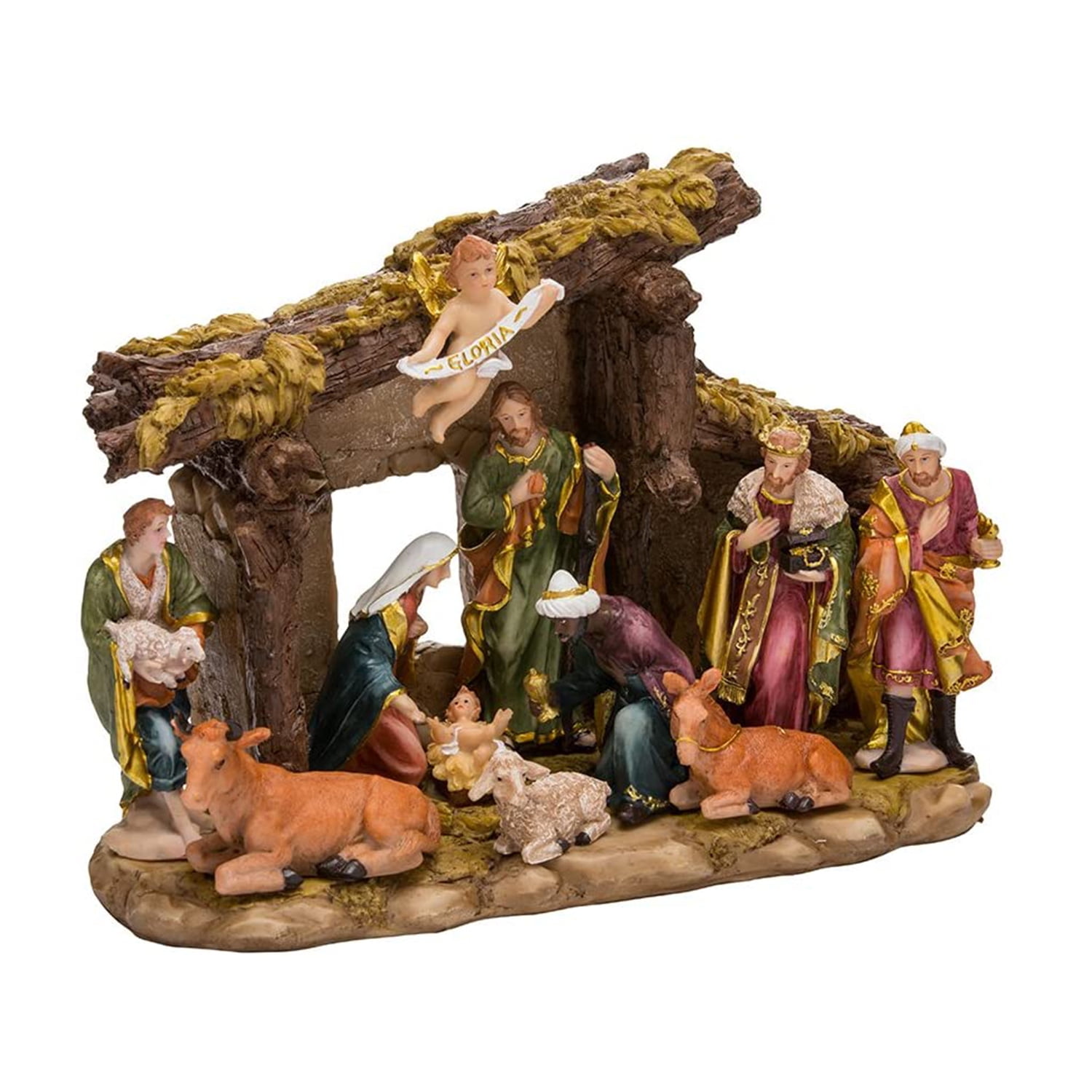 Kurt Adler 11-Piece Resin Nativity Set with Stable