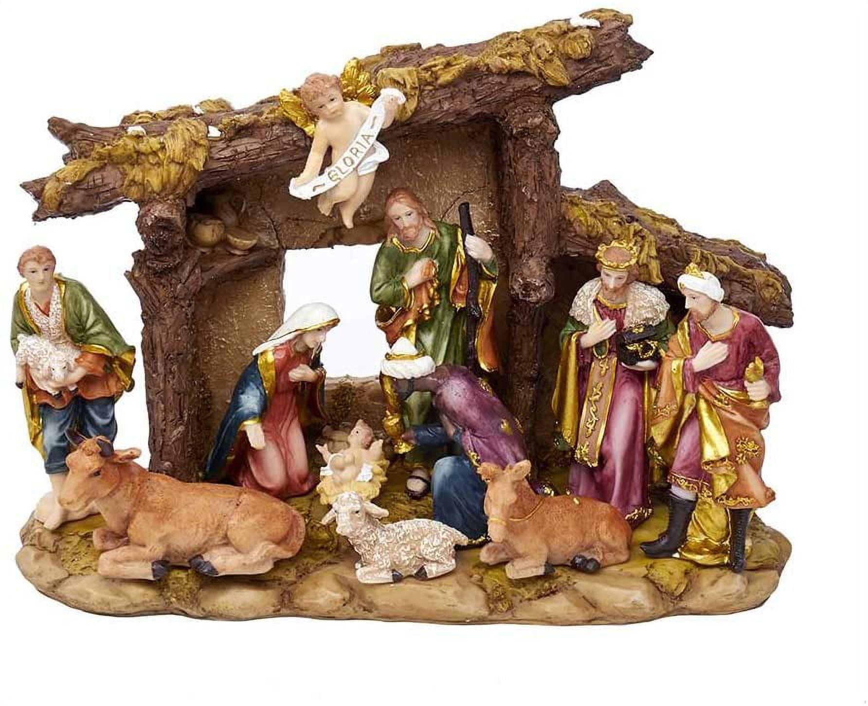 Kurt Adler 11-Piece Resin Nativity Set with Stable