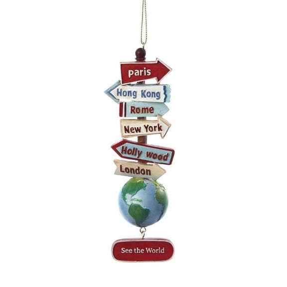 Kurt Adler World Signs W/Globe Ornament, Red