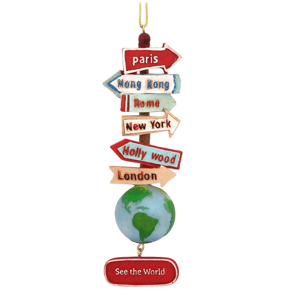 Kurt S. Adler Christmas Resin Ornament, Stacked World Signs With Globe ...