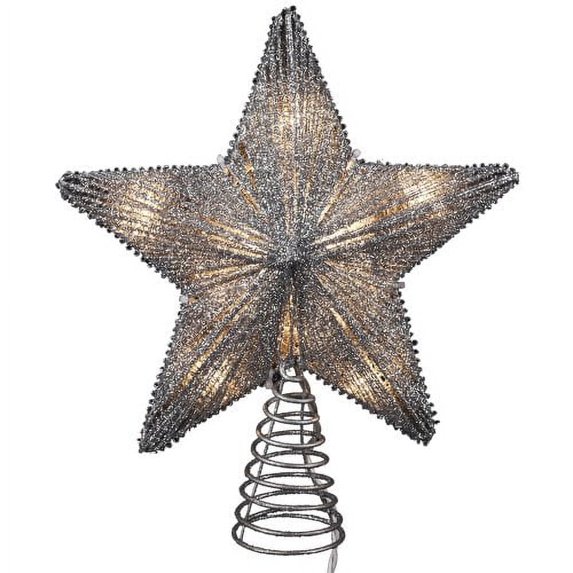 Kurt Adler 10-Inch Silver Glitter Star Tree Topper with UL Miniature Lights