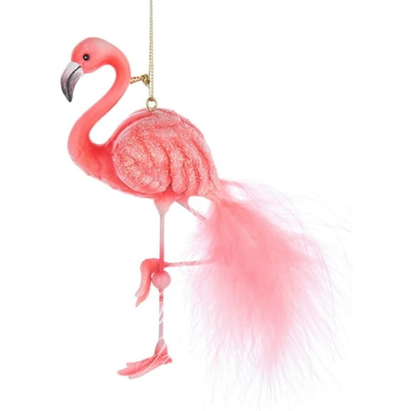 Kurt Adler Tickled Pink Flamingo with Feathers Resin Holiday Ornament 5.5 Inch