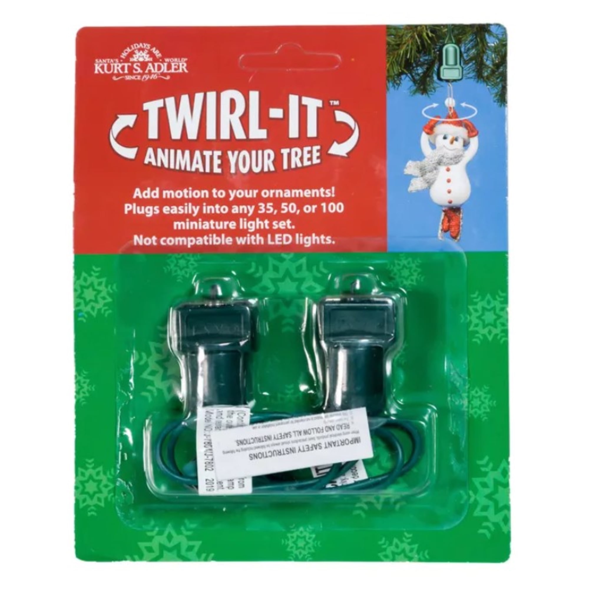 Kurt Adler TwirlIt Motor Pigtail Ornament Twirlers, 2Piece Set