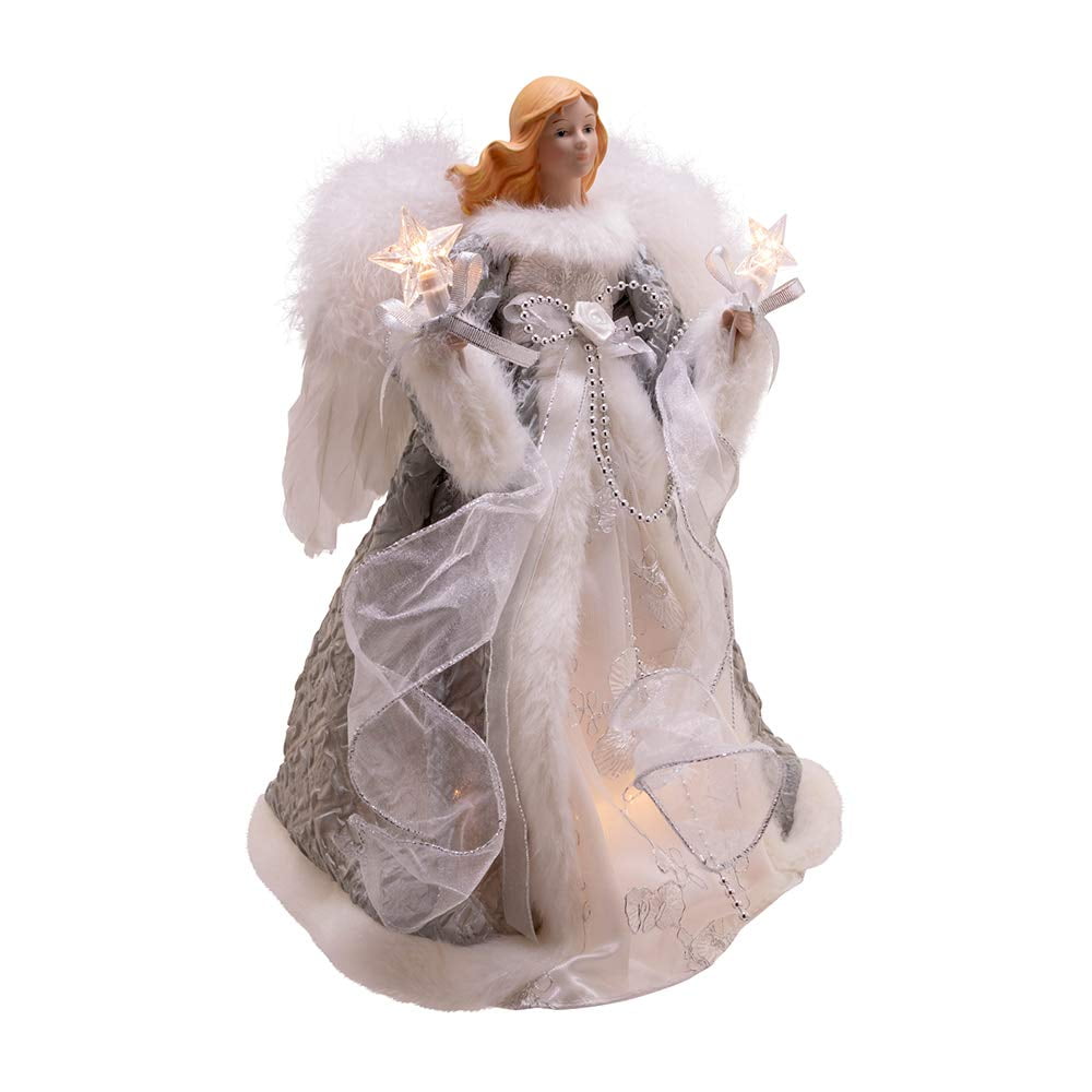 Silver and Gray Lighted Angel Christmas Tree Topper