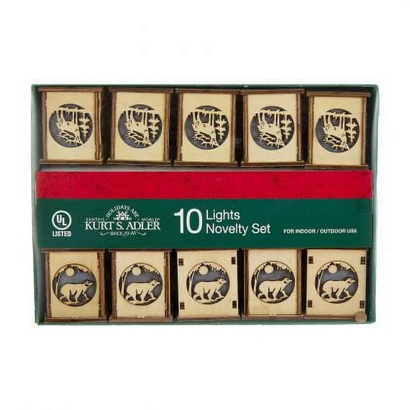 Kurt Adler UL 10-Light Wooden Lantern Light Set