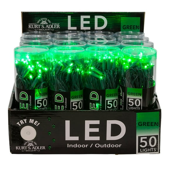 Kurt Adler UL 50-Light 5mm Green LED Light Set with Green Wire