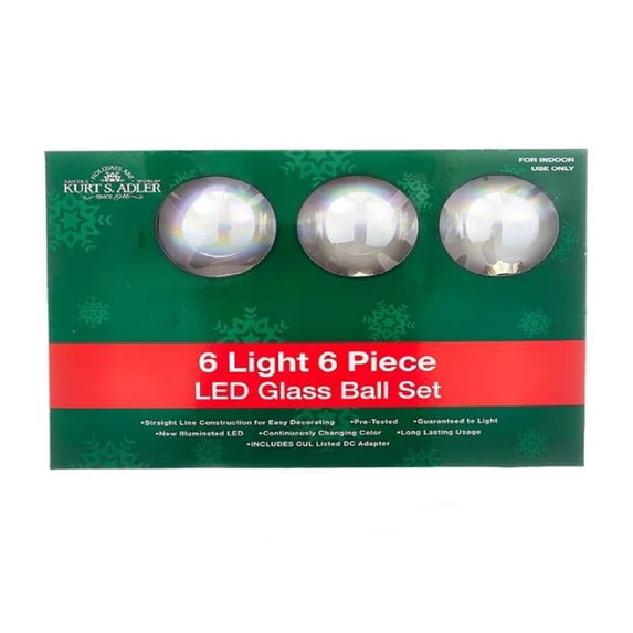 6-Count 80mm LED Glass Ball Christmas Lights by Kurt Adler – UL-Listed