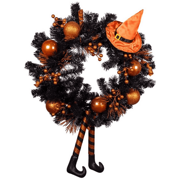Kurt Adler Un-Lit Halloween Themed Holiday Wreath, Orange & Black, 33in