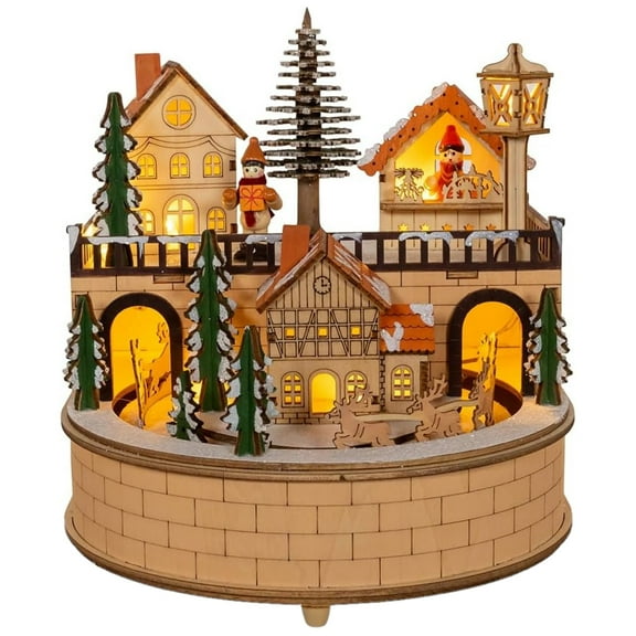 Kurt Adler Wooden LED Light-Up Santa Musical Christmas Village, 7.75in