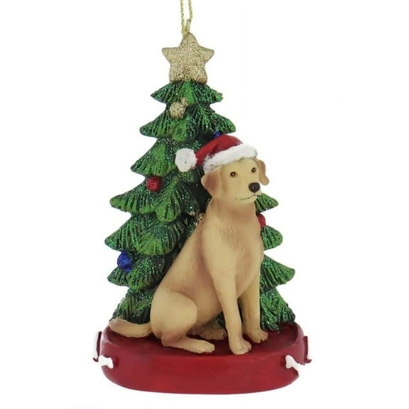 Kurt Adler Yellow Labrador Retriever with Christmas Tree Ornament  Hand-Painted Holiday Dog Decoration