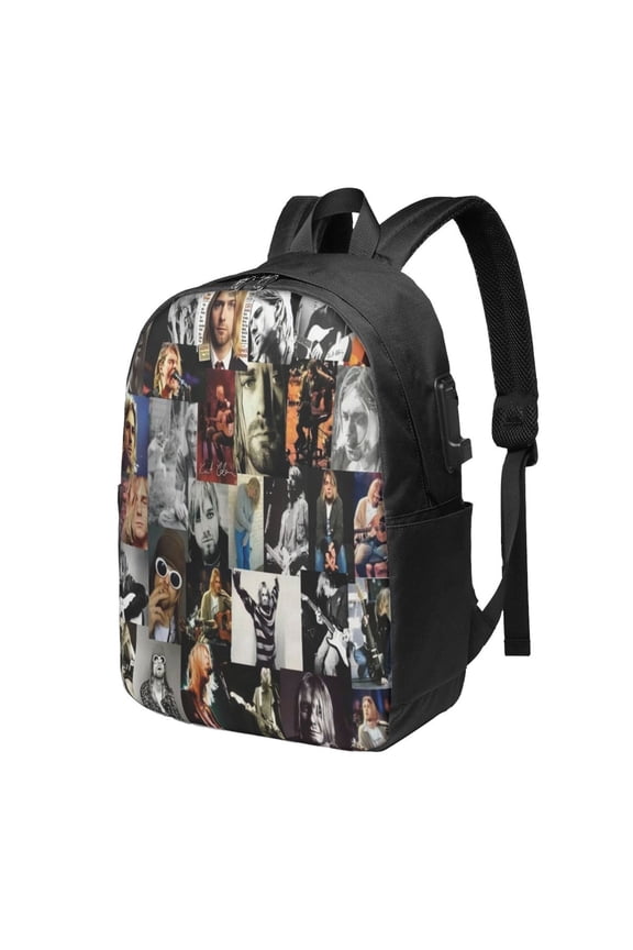 Kurt Cobain Backpack Fashion Travel Backpack Laptop Backpack 17 Inch External Usb Interface Headphone Line Interface