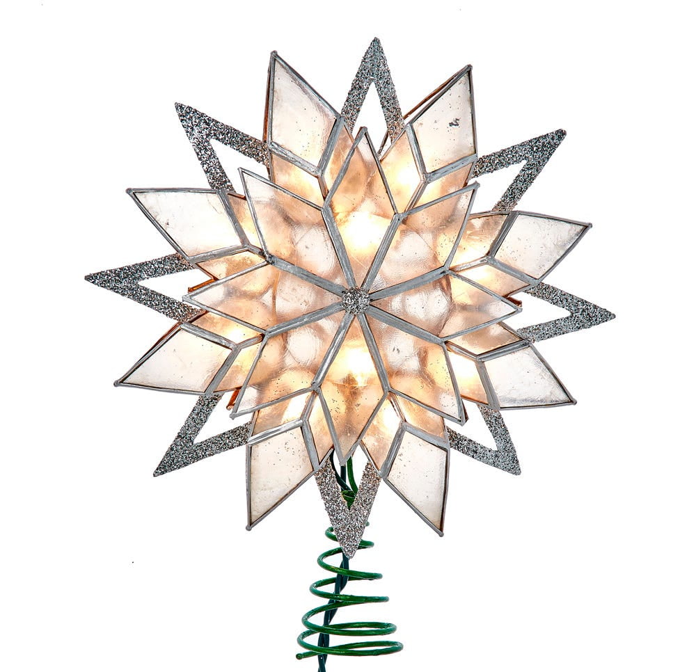 Silver Glitter Capiz Star Tree Topper with Warm White Lights