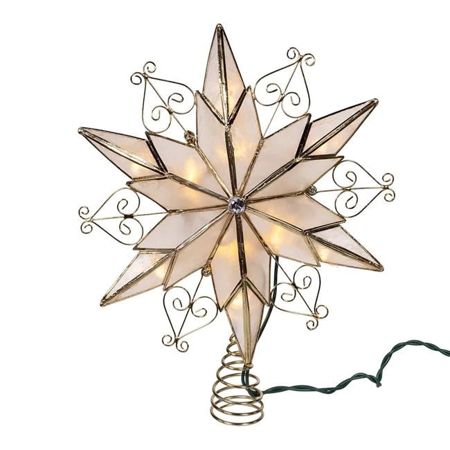 Kurt S. Adler 10-Light LED 6-Point Brass Plated Capiz Star with Scroll ...