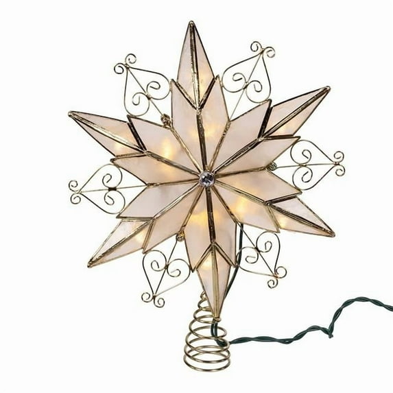 Kurt S. Adler 10-Light LED 6-Point Brass Plated Capiz Star with Scroll Design Tree Topper