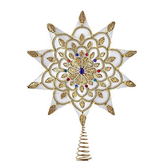 Kurt S. Adler 10-Point White and Gold Star Gems Tree Topper, 16.5-Inch