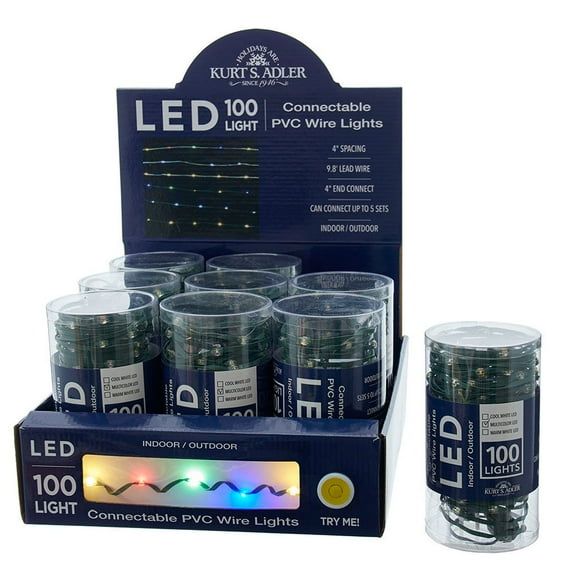 Kurt S. Adler 100-Light Multi-Color LED Connectable Green Wire Light Set