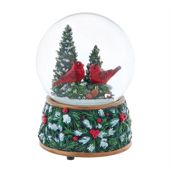 Kurt S. Adler 100 mm Musical Wind-Up Christmas Tree with Cardinals Water Globe