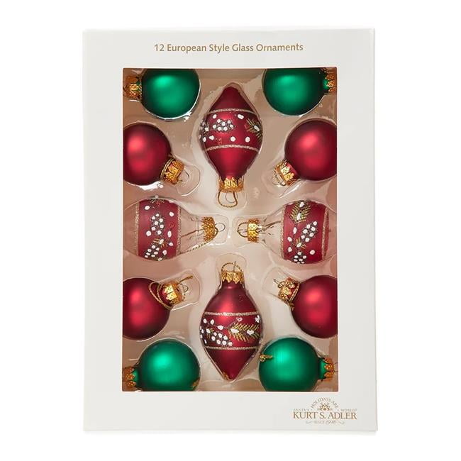 35mm Green and Burgundy Glass Pinecone Ornament Set, 12-Piece