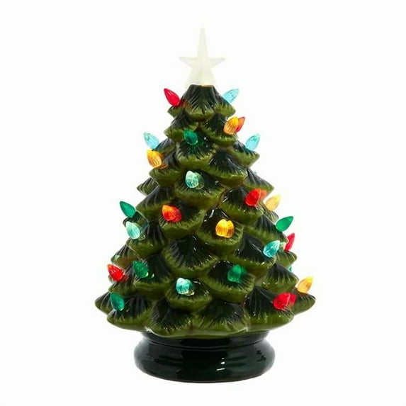 Kurt S. Adler 12 in. Battery Operated LED Lighted Ceramic Tree Table Piece - Green
