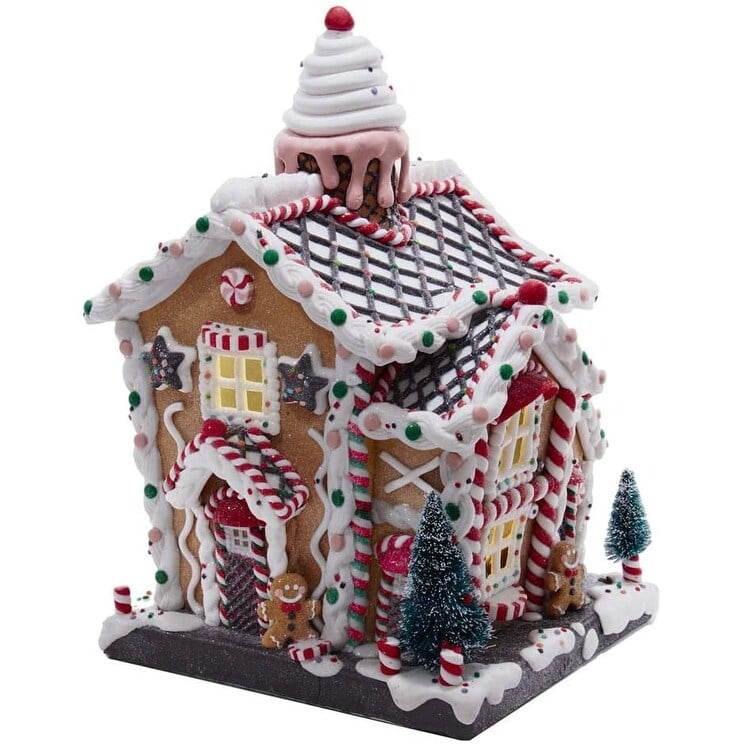 Kurt Adler 10-Inch Pink LED Gingerbread House – Battery-Operated, Claydough, With Timer Function