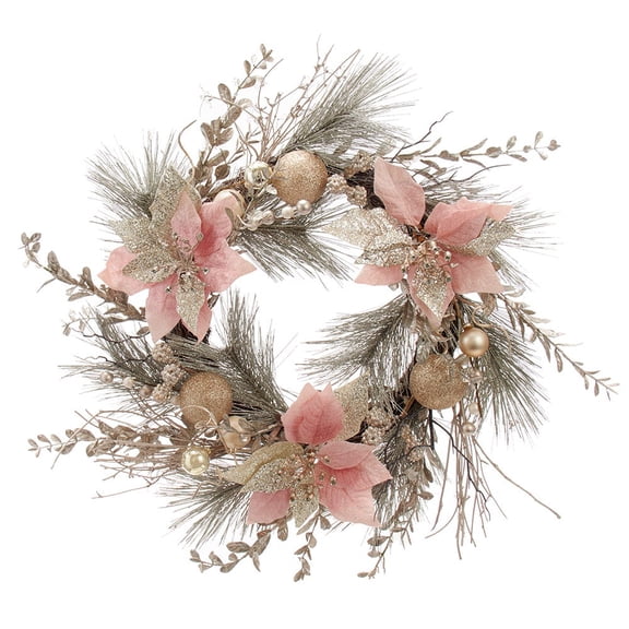Kurt S. Adler 20-Inch Champagne and Gold Pink Poinsettias and Ornaments Wreaths, Multi