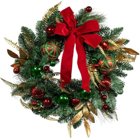 Kurt S. Adler 24 in. Unlit Gold, Red & Green Ribbon Wreath