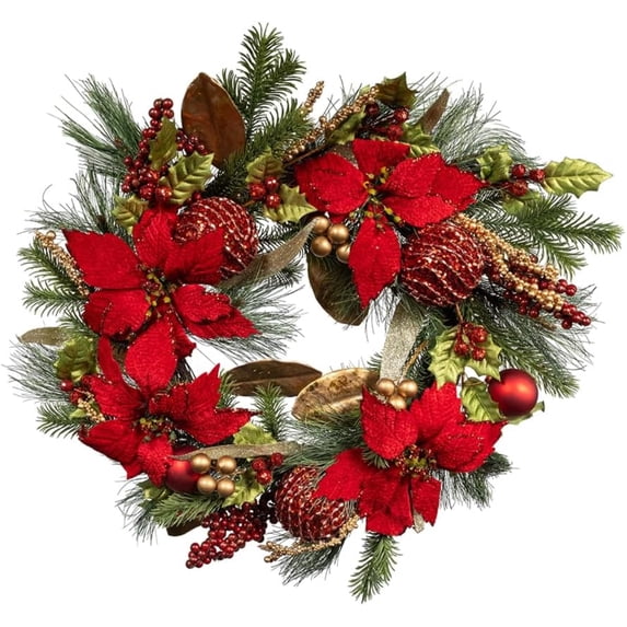 Kurt S. Adler 24 in. Unlit Gold & Red Poinsettia Wreath