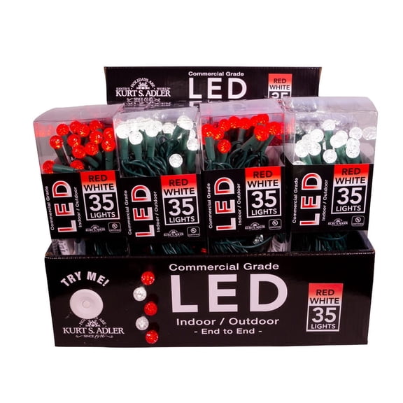Kurt S. Adler 35-Light Red and White Frosted Green Wire LED String Lights, 1 Pack